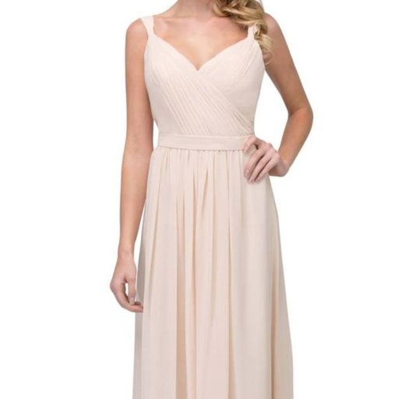 Champagne Long Chiffon Dress Lace Up Back - Picture 1 of 4